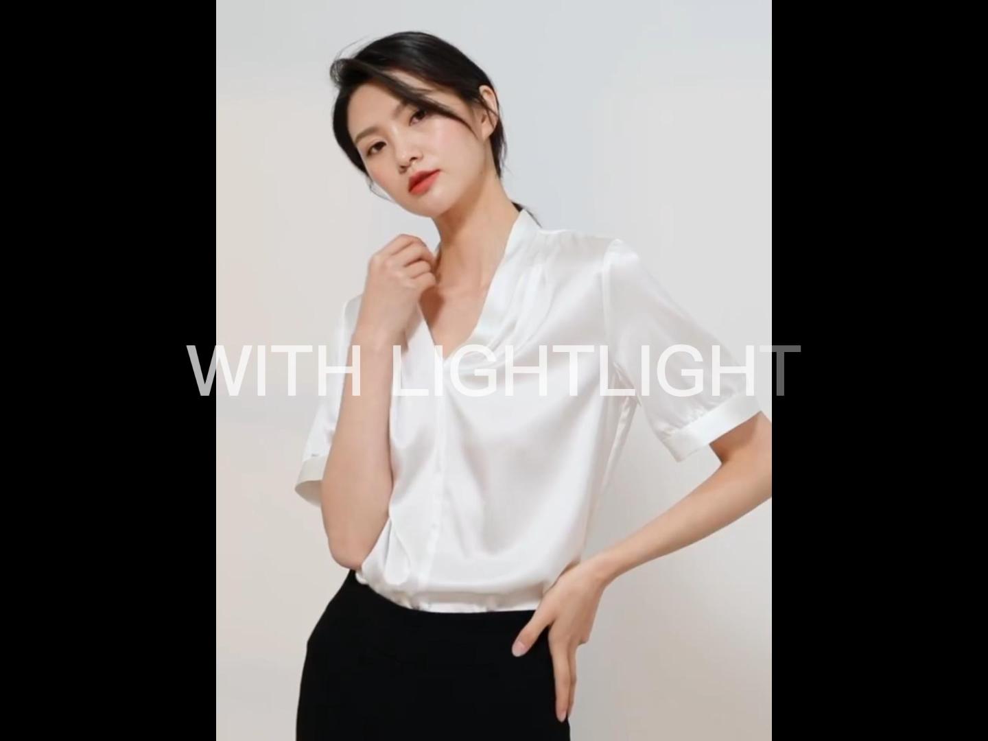 Load video: WITH LIGHTLIGHT ROUGE silk short sleeve shirt