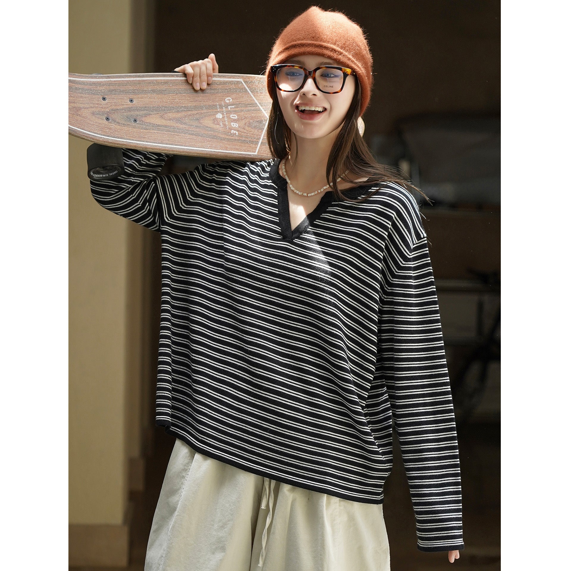 STRIPE casual wayback wool blend pull