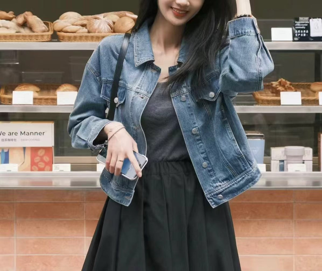 JENNIE simple lapel denim jacket