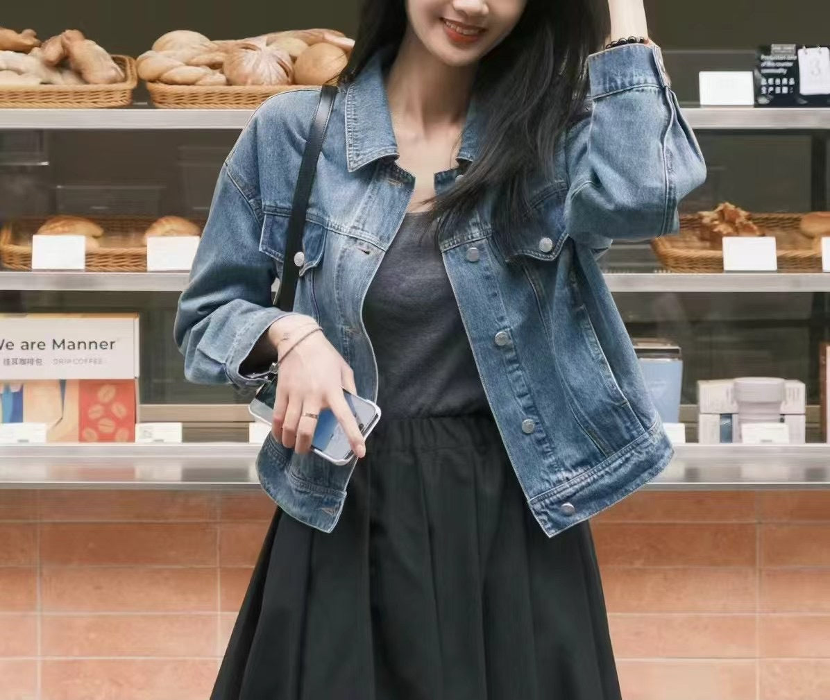 JENNIE simple lapel denim jacket