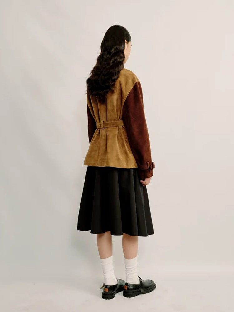 EARTH contrast patch suede jacket