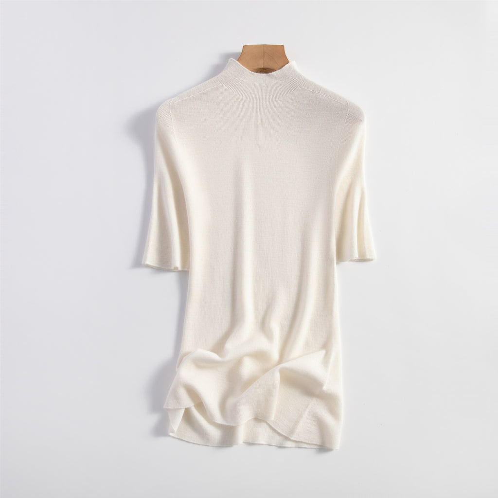 SEAMLESS pure wool short-sleeved knitted pullover