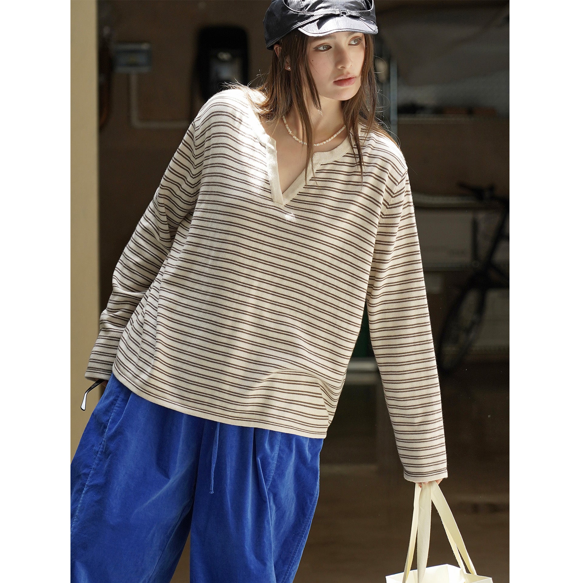 STRIPE casual wayback wool blend pull