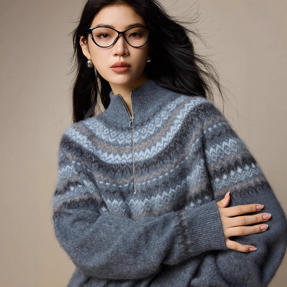 Fair Island hairy merino wool knitted pull