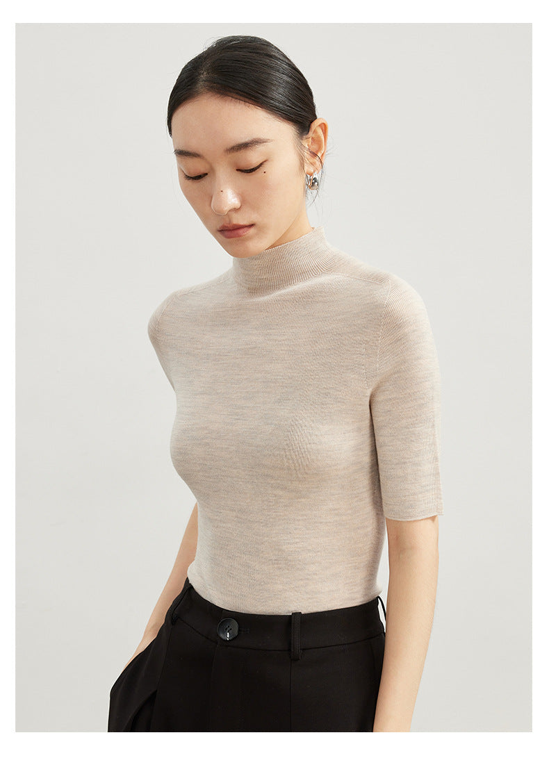 SEAMLESS pure wool short-sleeved knitted pullover