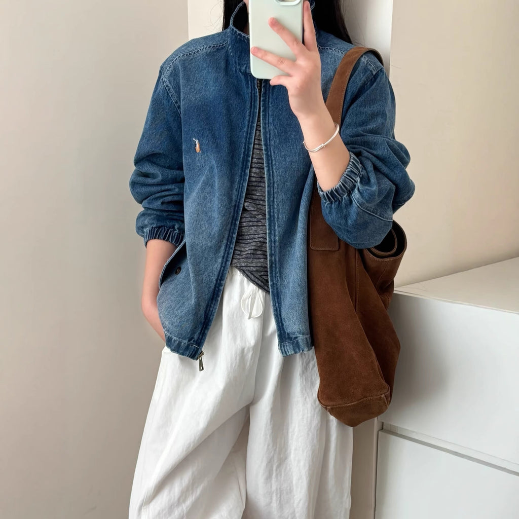 Retro unisex embroidery denim jacket