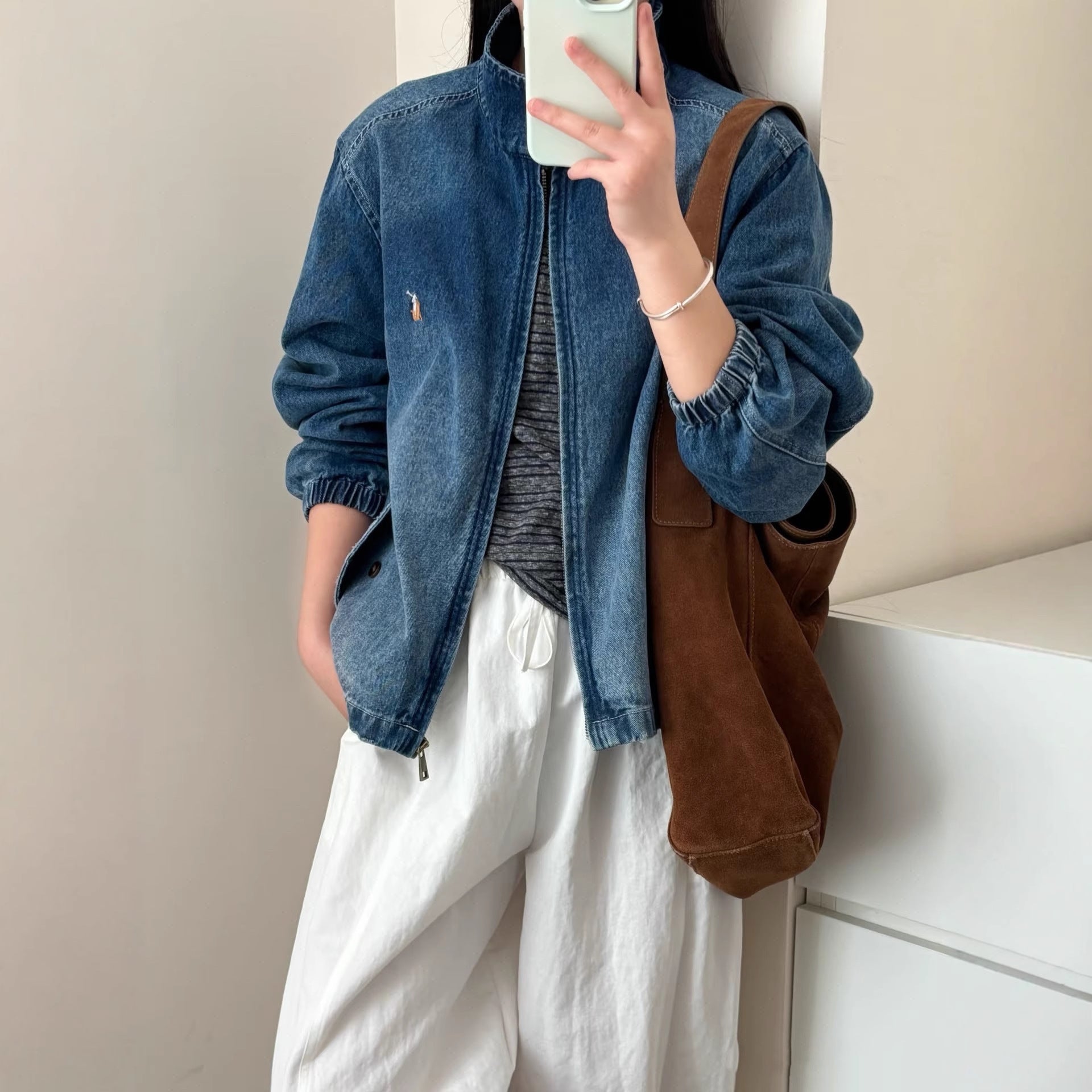 Retro unisex embroidery denim jacket