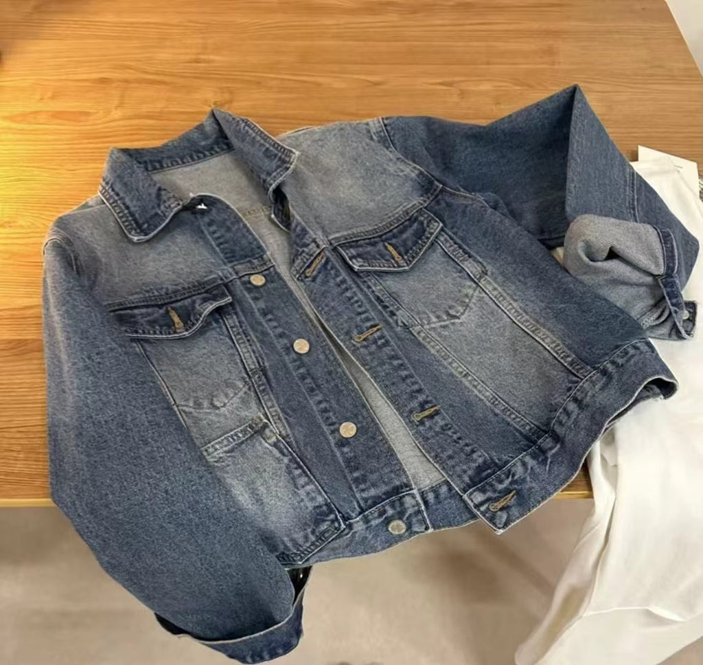 JENNIE simple lapel denim jacket