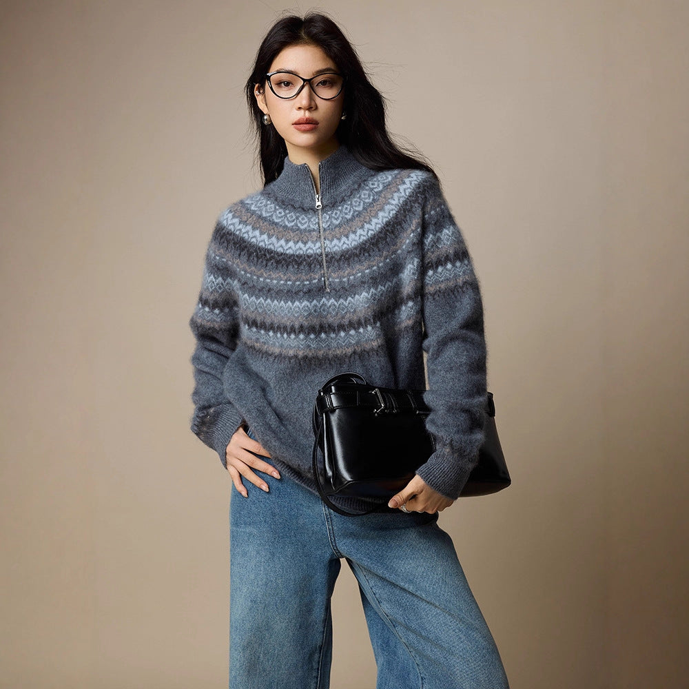 Fair Island hairy merino wool knitted pull