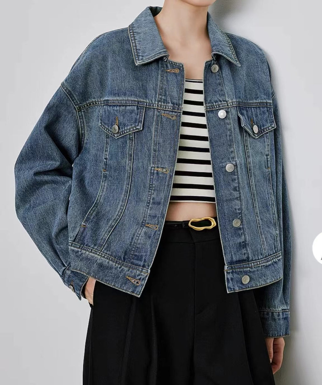 JENNIE simple lapel denim jacket