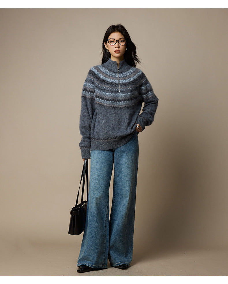 Fair Island hairy merino wool knitted pull