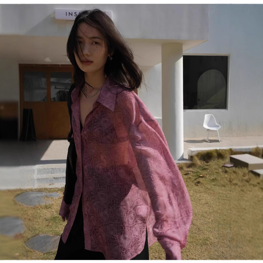 FUSHIA embossed soft light shirt