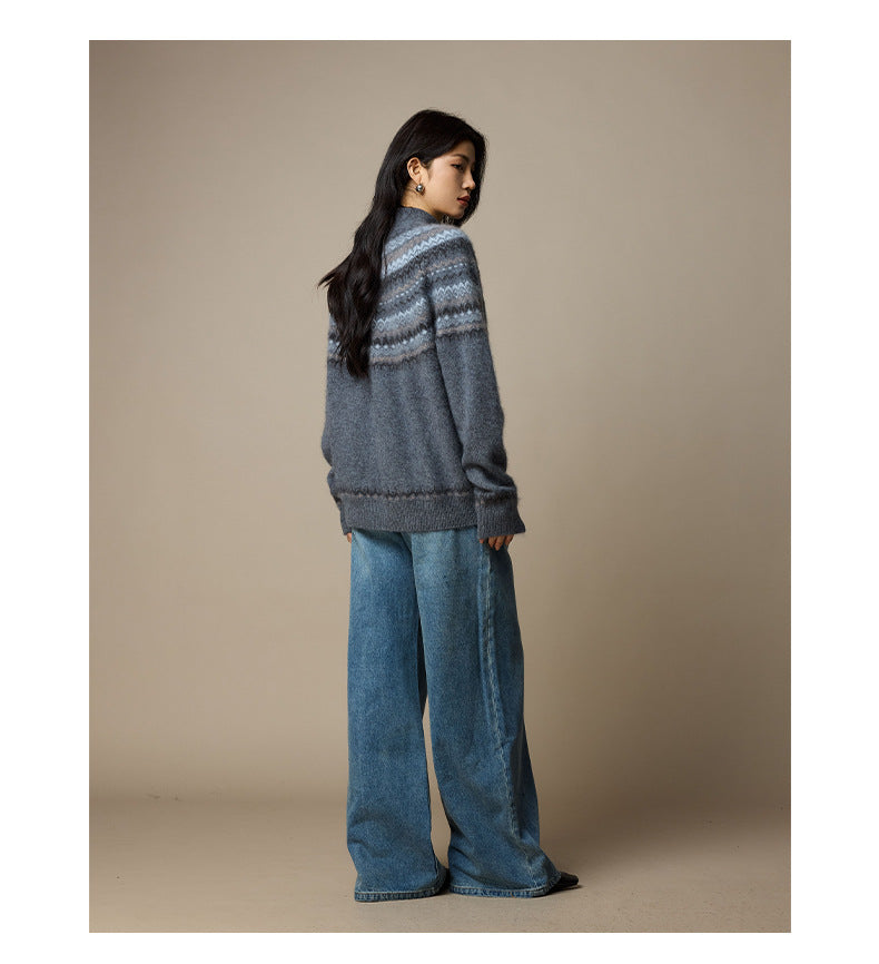 Fair Island hairy merino wool knitted pull