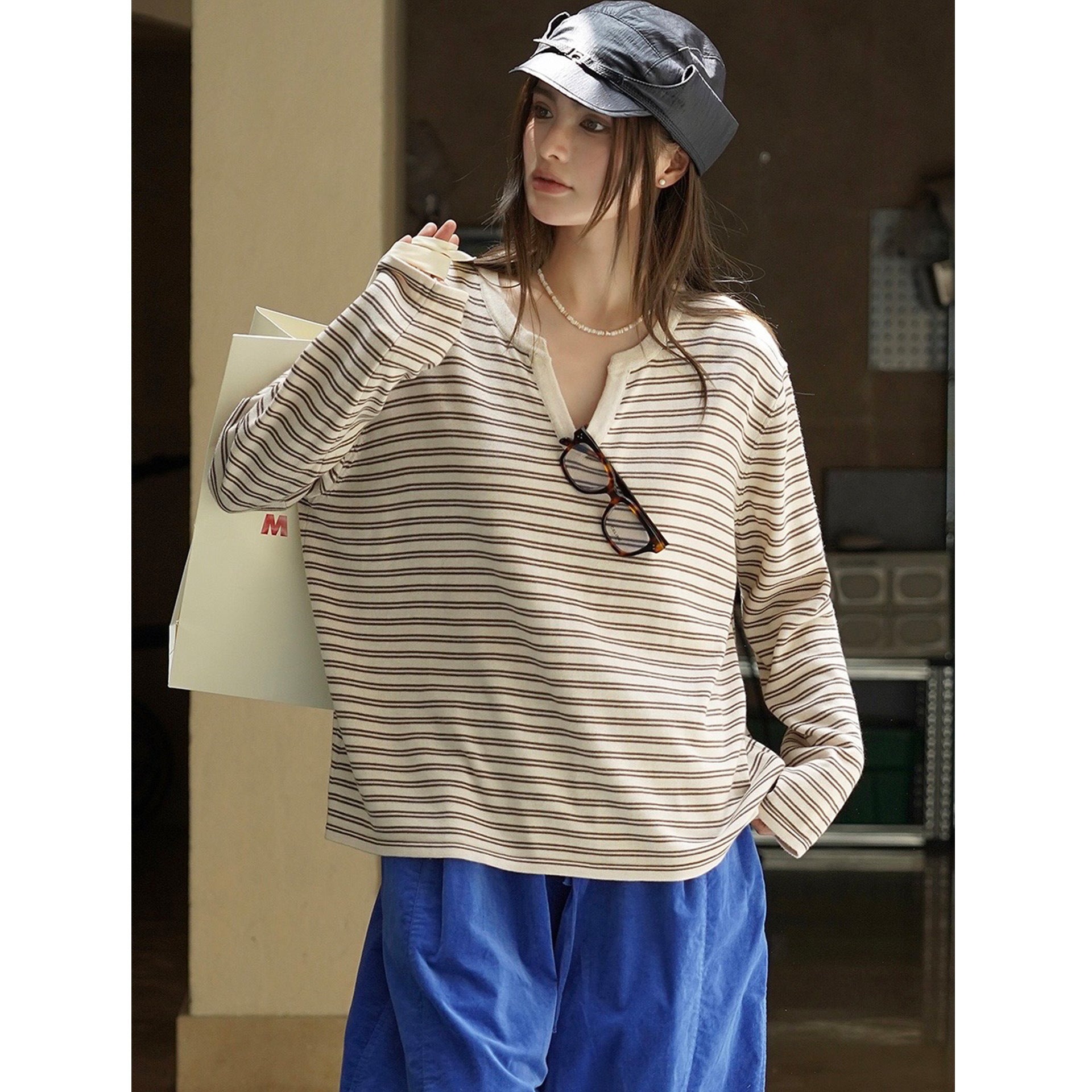 STRIPE casual wayback wool blend pull