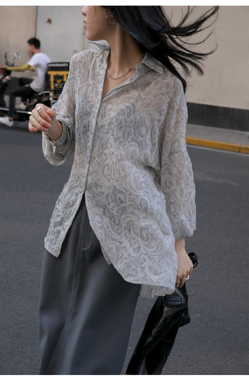 FUSHIA embossed soft light shirt
