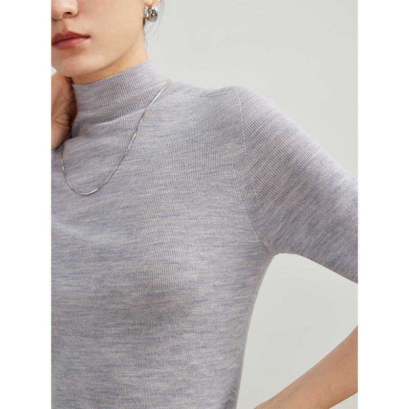 SEAMLESS pure wool short-sleeved knitted pullover