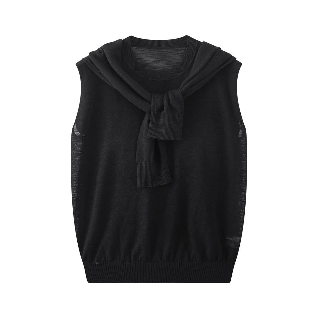 Shawl-collar knit sleeveless