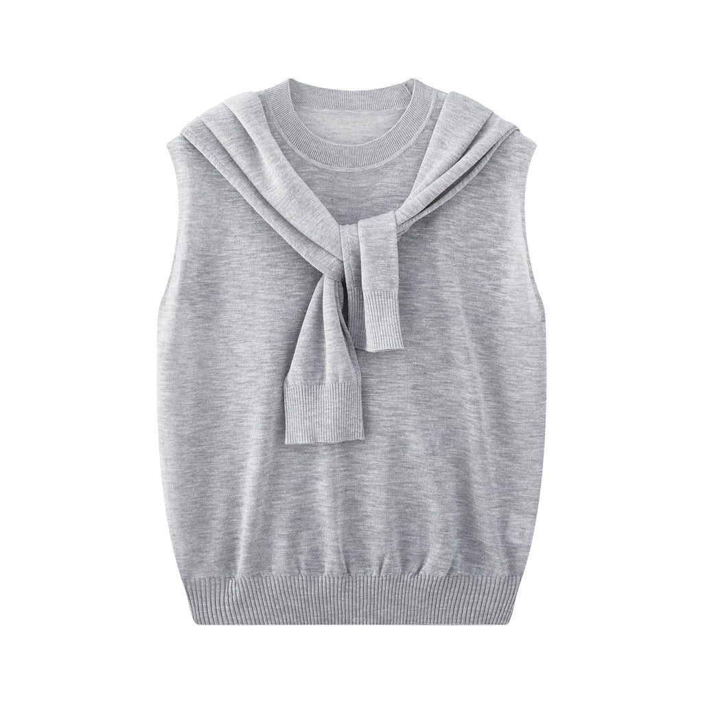 Shawl-collar knit sleeveless