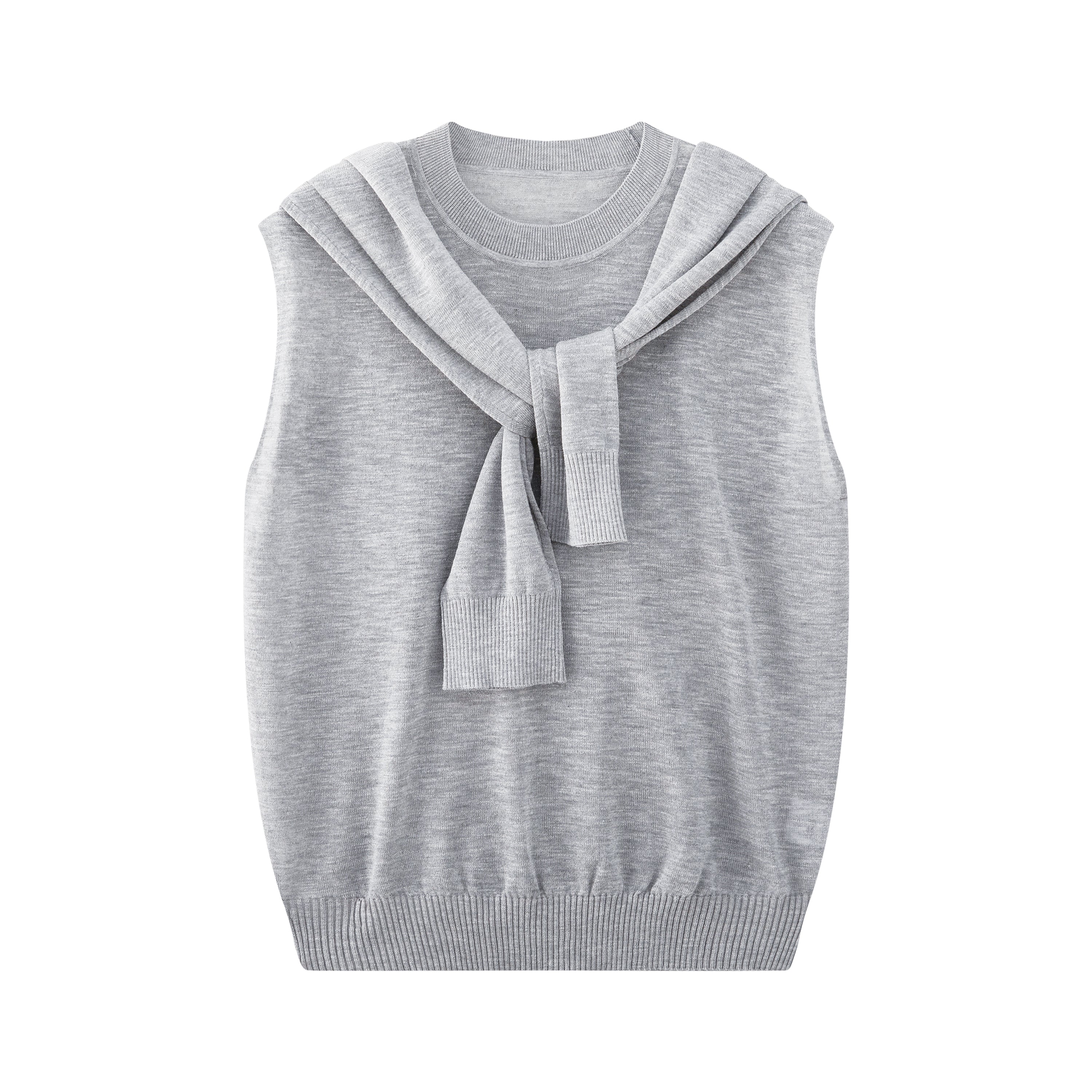 Shawl-collar knit sleeveless