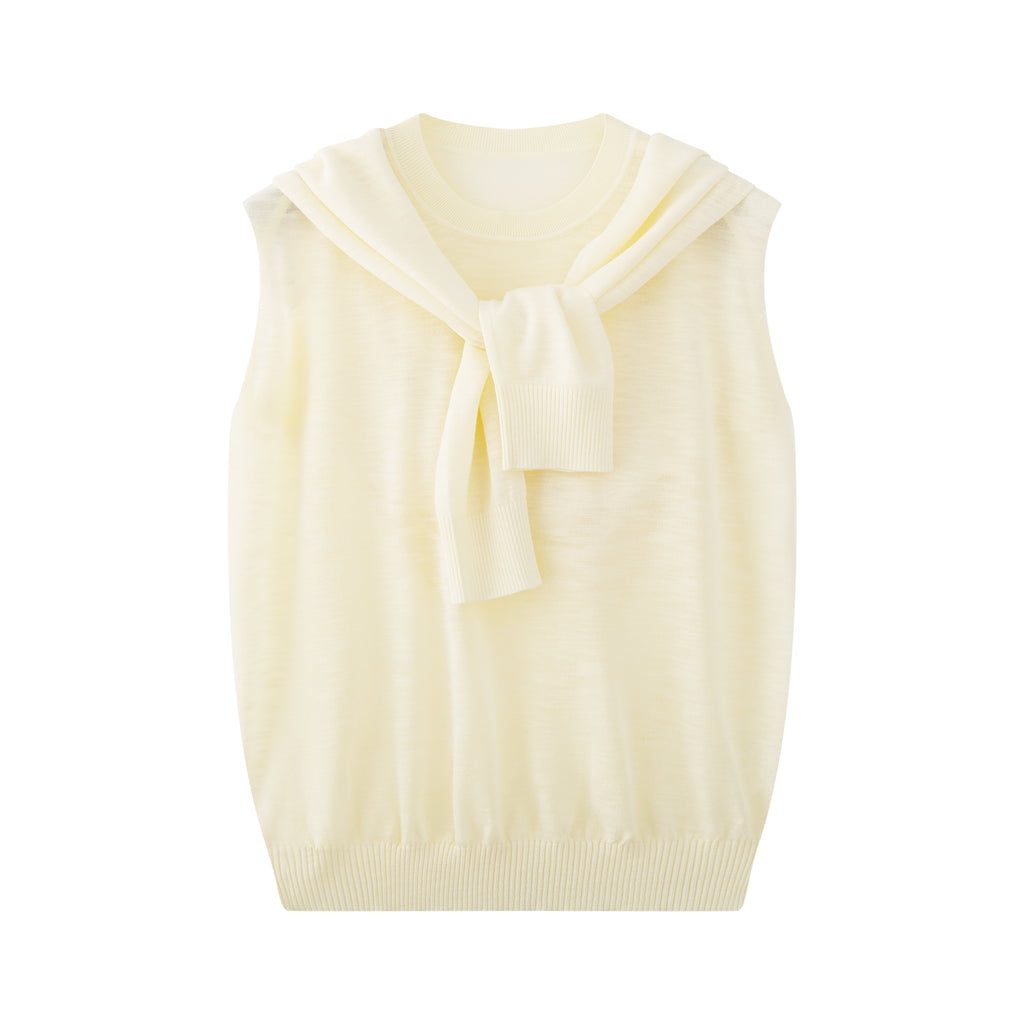Shawl-collar knit sleeveless