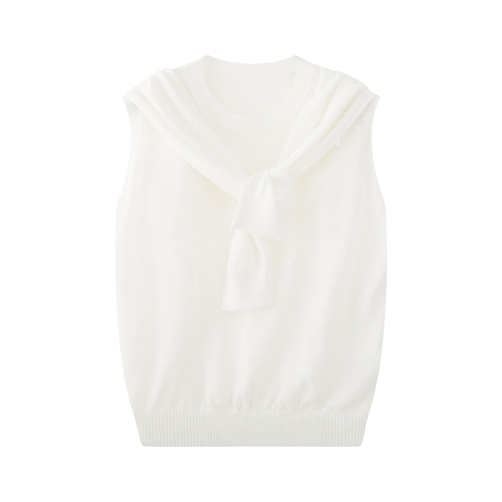 Shawl-collar knit sleeveless