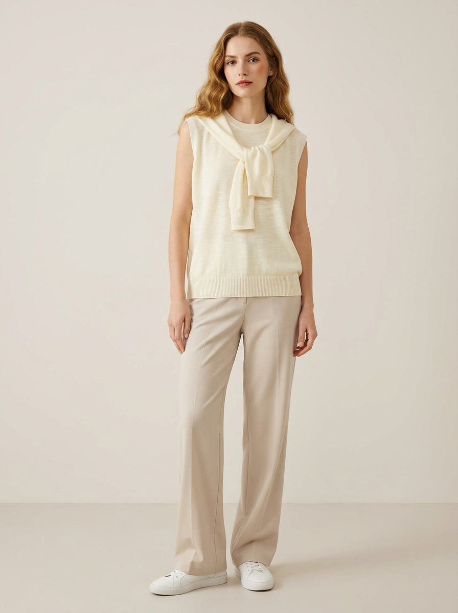 Shawl-collar knit sleeveless