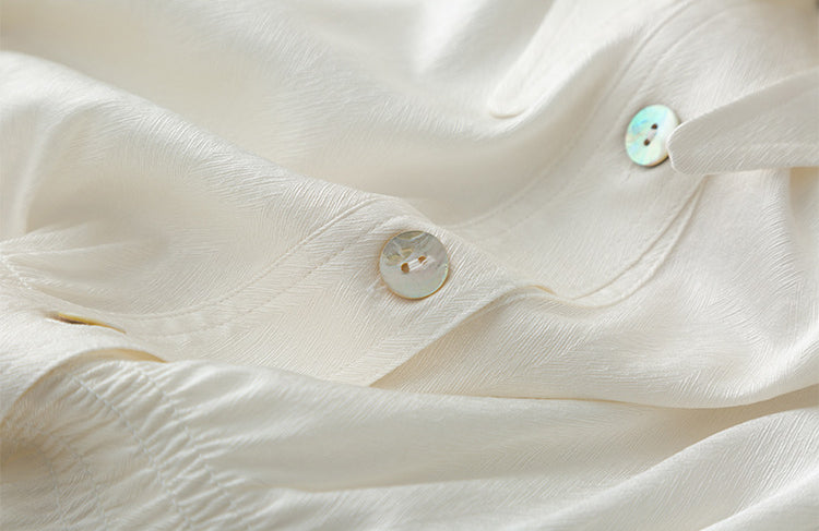 CREAM silk textured long sleeve shirt