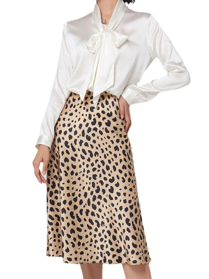 LEOPARD silk A-line skirt