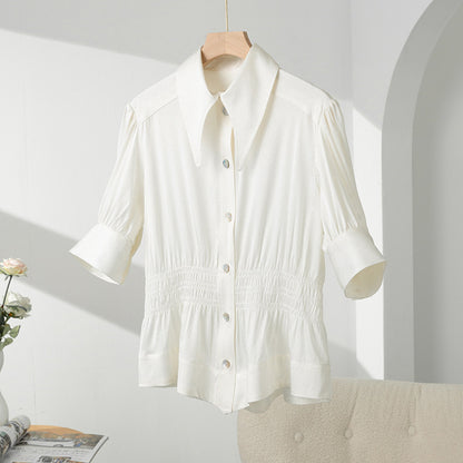 CREAM silk textured jacquard shirt