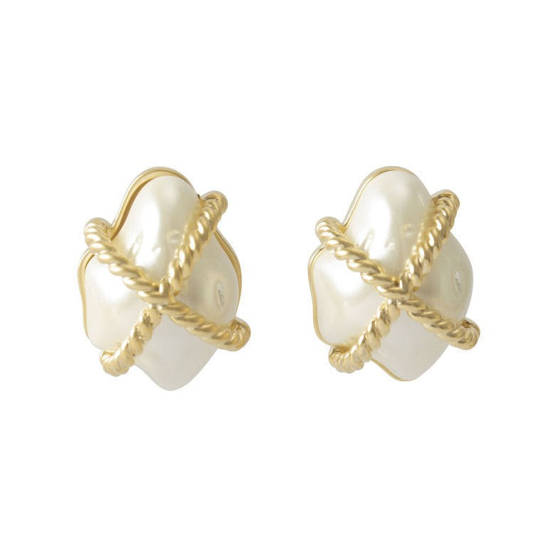 CELI twist braided baroque pearl stud earrings