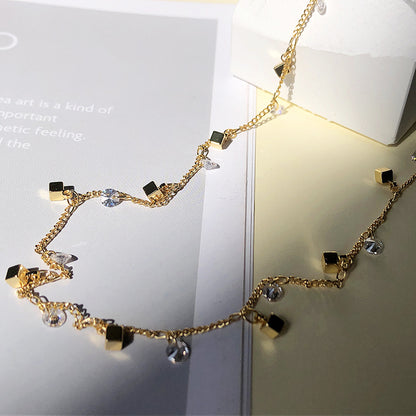 SQUARE zircon clavicle chain multi-pendant necklace
