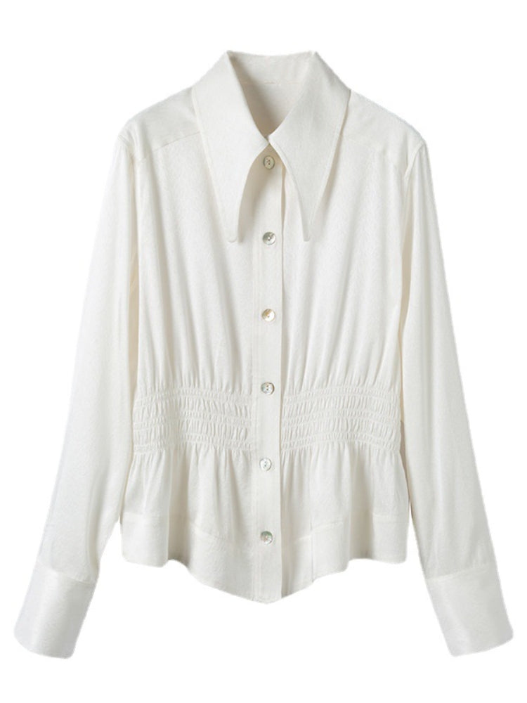 CREAM silk textured long sleeve shirt