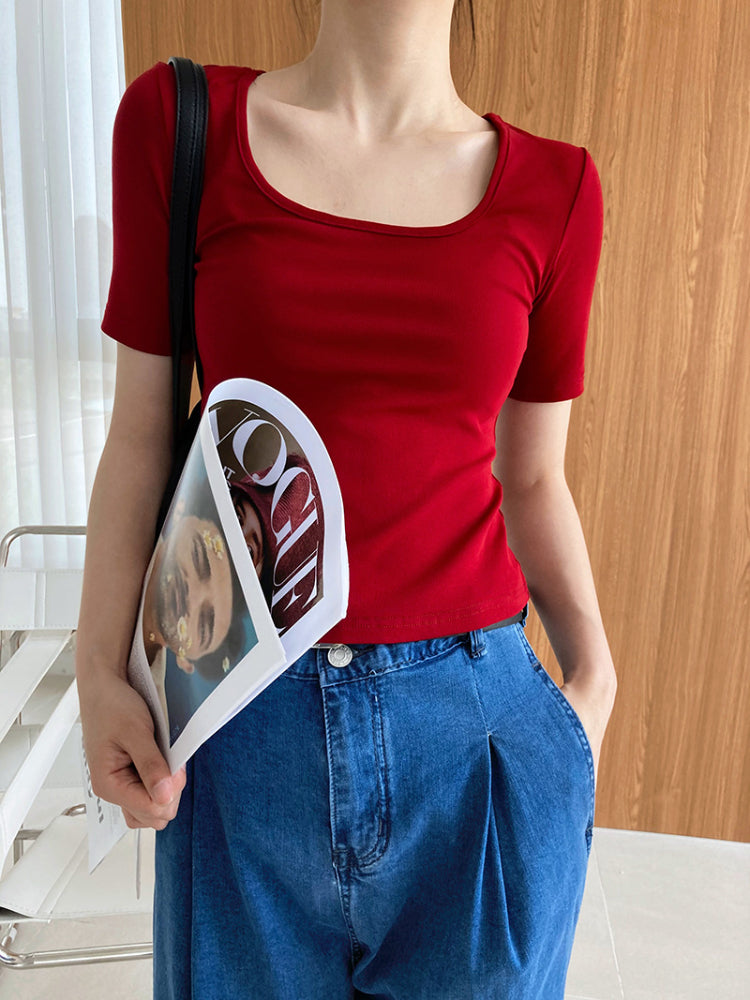 SOLID high waist square T-shirt